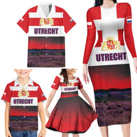 Netherlands Utrecht Province Family Matching Long Sleeve Bodycon Dress and Hawaiian Shirt Flag Style