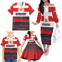 Netherlands Utrecht Province Family Matching Off The Shoulder Long Sleeve Dress and Hawaiian Shirt Flag Style