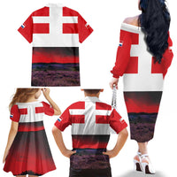 Netherlands Utrecht Province Family Matching Off The Shoulder Long Sleeve Dress and Hawaiian Shirt Flag Style