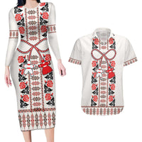 Romanian Traditional Pattern with Martenitsa Couples Matching Long Sleeve Bodycon Dress and Hawaiian Shirt Happy Martisor Day 1 March