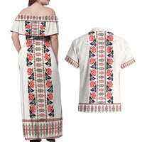 Romanian Traditional Pattern with Martenitsa Couples Matching Off Shoulder Maxi Dress and Hawaiian Shirt Happy Martisor Day 1 March
