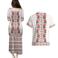 Romanian Traditional Pattern with Martenitsa Couples Matching Puletasi and Hawaiian Shirt Happy Martisor Day 1 March