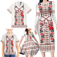 Romanian Traditional Pattern with Martenitsa Family Matching Long Sleeve Bodycon Dress and Hawaiian Shirt Happy Martisor Day 1 March