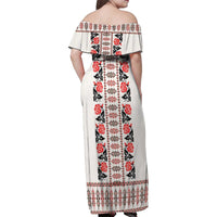 Romanian Traditional Pattern with Martenitsa Family Matching Off Shoulder Maxi Dress and Hawaiian Shirt Happy Martisor Day 1 March