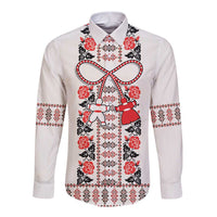 Romanian Traditional Pattern with Martenitsa Long Sleeve Button Shirt Happy Martisor Day 1 March