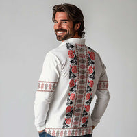 Romanian Traditional Pattern with Martenitsa Long Sleeve Polo Shirt Happy Martisor Day 1 March