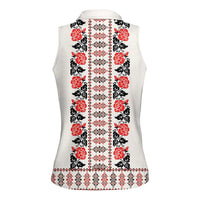 Romanian Traditional Pattern with Martenitsa Women Sleeveless Polo Shirt Happy Martisor Day 1 March