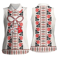 Romanian Traditional Pattern with Martenitsa Women Sleeveless Polo Shirt Happy Martisor Day 1 March