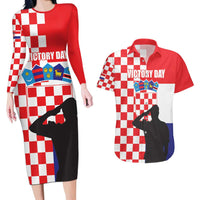 Croatia Victory Day 5 August Couples Matching Long Sleeve Bodycon Dress and Hawaiian Shirt Dan Hrvatskih Branitelja