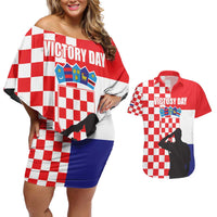 Croatia Victory Day 5 August Couples Matching Off Shoulder Short Dress and Hawaiian Shirt Dan Hrvatskih Branitelja