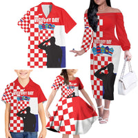 Croatia Victory Day 5 August Family Matching Off The Shoulder Long Sleeve Dress and Hawaiian Shirt Dan Hrvatskih Branitelja