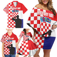 Croatia Victory Day 5 August Family Matching Off Shoulder Short Dress and Hawaiian Shirt Dan Hrvatskih Branitelja
