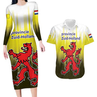 Netherlands Provincie Zuid-Holland Personalized Couples Matching Long Sleeve Bodycon Dress and Hawaiian Shirt Flag Style