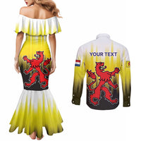 Netherlands Provincie Zuid-Holland Personalized Couples Matching Mermaid Dress and Long Sleeve Button Shirt Flag Style