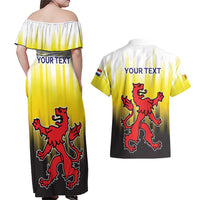 Netherlands Provincie Zuid-Holland Personalized Couples Matching Off Shoulder Maxi Dress and Hawaiian Shirt Flag Style