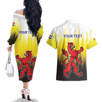 Netherlands Provincie Zuid-Holland Personalized Couples Matching Off The Shoulder Long Sleeve Dress and Hawaiian Shirt Flag Style