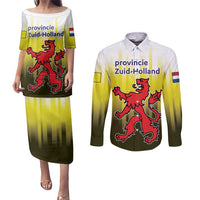 Netherlands Provincie Zuid-Holland Personalized Couples Matching Puletasi and Long Sleeve Button Shirt Flag Style