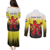 Netherlands Provincie Zuid-Holland Personalized Couples Matching Puletasi and Long Sleeve Button Shirt Flag Style