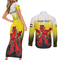 Netherlands Provincie Zuid-Holland Personalized Couples Matching Short Sleeve Bodycon Dress and Long Sleeve Button Shirt Flag Style