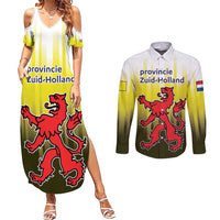 Netherlands Provincie Zuid-Holland Personalized Couples Matching Summer Maxi Dress and Long Sleeve Button Shirt Flag Style