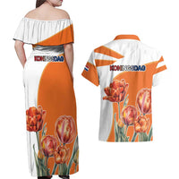 Netherlands Koningsdag Couples Matching Off Shoulder Maxi Dress and Hawaiian Shirt Happy King's Day