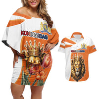Netherlands Koningsdag Couples Matching Off Shoulder Short Dress and Hawaiian Shirt Happy King's Day