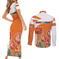 Netherlands Koningsdag Couples Matching Short Sleeve Bodycon Dress and Long Sleeve Button Shirt Happy King's Day