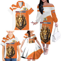 Netherlands Koningsdag Family Matching Off The Shoulder Long Sleeve Dress and Hawaiian Shirt Happy King's Day