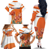 Netherlands Koningsdag Family Matching Off The Shoulder Long Sleeve Dress and Hawaiian Shirt Happy King's Day