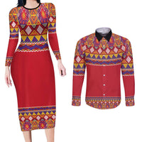 Greenland National Costumes Couples Matching Long Sleeve Bodycon Dress and Long Sleeve Button Shirt Inuit Kalaallisuut style