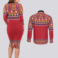 Greenland National Costumes Couples Matching Long Sleeve Bodycon Dress and Long Sleeve Button Shirt Inuit Kalaallisuut style