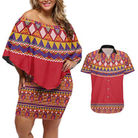 Greenland National Costumes Couples Matching Off Shoulder Short Dress and Hawaiian Shirt Inuit Kalaallisuut style