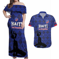 Custom Haiti Football Couples Matching Off Shoulder Maxi Dress and Hawaiian Shirt Come on Les Grenadiers Blue Style