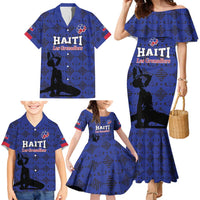 Custom Haiti Football Family Matching Mermaid Dress and Hawaiian Shirt Come on Les Grenadiers Blue Style