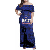 Custom Haiti Football Family Matching Off Shoulder Maxi Dress and Hawaiian Shirt Come on Les Grenadiers Blue Style