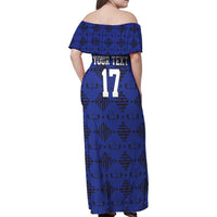 Custom Haiti Football Family Matching Off Shoulder Maxi Dress and Hawaiian Shirt Come on Les Grenadiers Blue Style