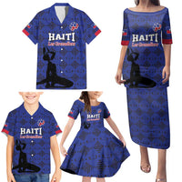 Custom Haiti Football Family Matching Puletasi and Hawaiian Shirt Come on Les Grenadiers Blue Style