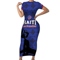 Custom Haiti Football Family Matching Short Sleeve Bodycon Dress and Hawaiian Shirt Come on Les Grenadiers Blue Style