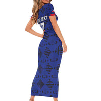 Custom Haiti Football Family Matching Short Sleeve Bodycon Dress and Hawaiian Shirt Come on Les Grenadiers Blue Style