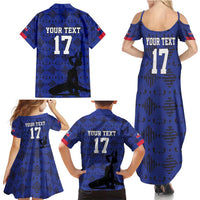 Custom Haiti Football Family Matching Summer Maxi Dress and Hawaiian Shirt Come on Les Grenadiers Blue Style
