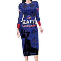 Custom Haiti Football Long Sleeve Bodycon Dress Come on Les Grenadiers Blue Style