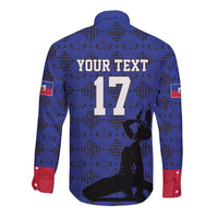 Custom Haiti Football Long Sleeve Button Shirt Come on Les Grenadiers Blue Style