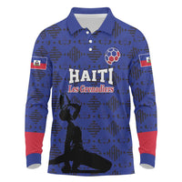 Custom Haiti Football Long Sleeve Polo Shirt Come on Les Grenadiers Blue Style