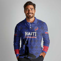 Custom Haiti Football Long Sleeve Polo Shirt Come on Les Grenadiers Blue Style