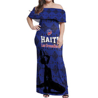 Custom Haiti Football Off Shoulder Maxi Dress Come on Les Grenadiers Blue Style