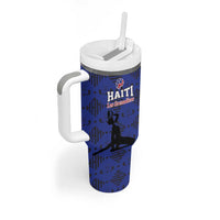 Custom Haiti Football Tumbler With Handle Come on Les Grenadiers Blue Style