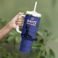Custom Haiti Football Tumbler With Handle Come on Les Grenadiers Blue Style