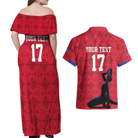 Custom Haiti Football Couples Matching Off Shoulder Maxi Dress and Hawaiian Shirt Come on Les Grenadiers Red Style
