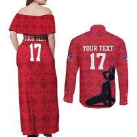 Custom Haiti Football Couples Matching Off Shoulder Maxi Dress and Long Sleeve Button Shirt Come on Les Grenadiers Red Style