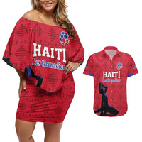 Custom Haiti Football Couples Matching Off Shoulder Short Dress and Hawaiian Shirt Come on Les Grenadiers Red Style
